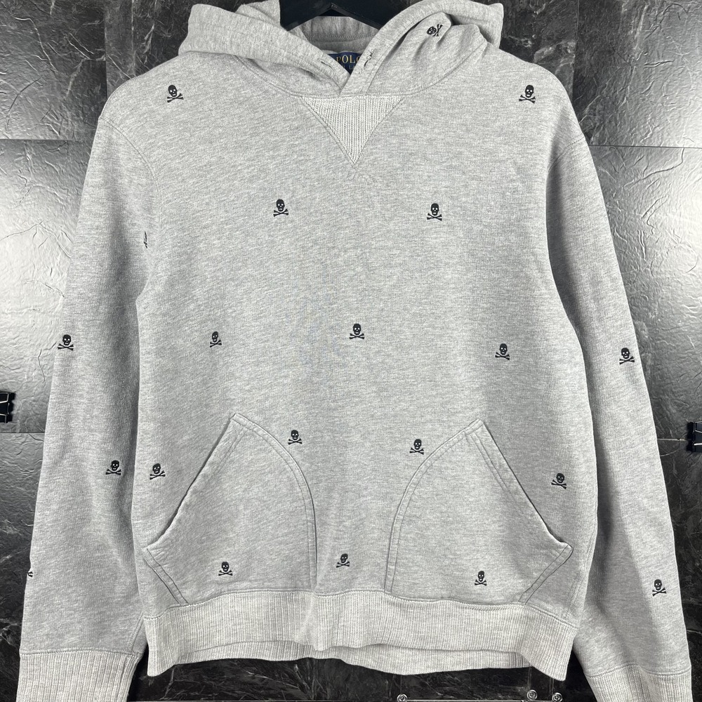 Polo Ralph Lauren Men's Grey Pirate Skull Fleece Hoodie Medium